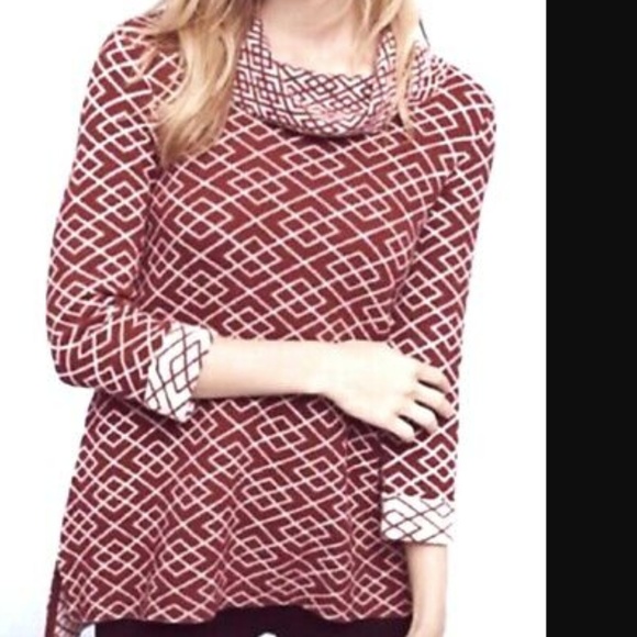 MOTH Red Geometric Printed Cowl Neck Sweater Tunic - Picture 2 of 7